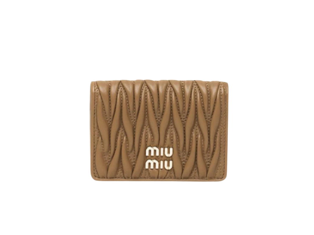Miu Miu Miu Miu Matelasse Nappa Leather Card Holder Caramel