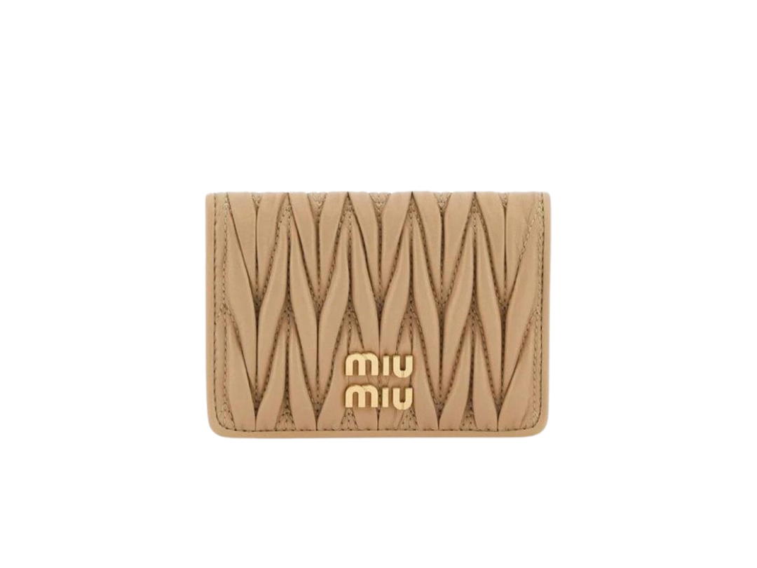 Miu Miu Miu Miu Matelasse Nappa Leather Card Holder Sand Beige
