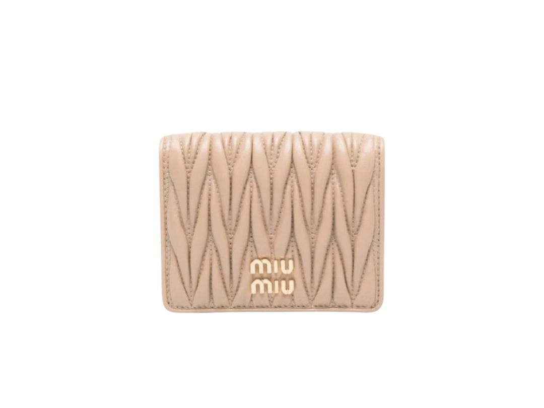 Miu Miu Miu Miu Matelasse Nappa Leather Wallet Sand Beige