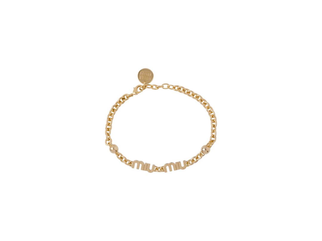 Miu Miu Miu Miu Metal Bracelet With Visible Logo Gold