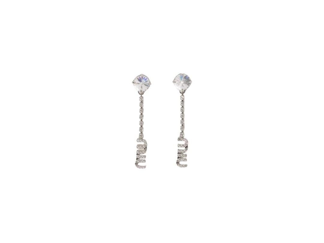 Miu Miu Miu Miu Metal earrings with crystals Visible logo Steel-Crystal
