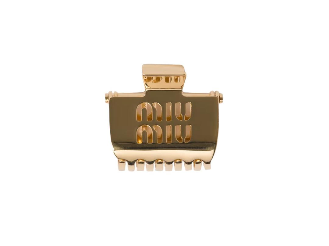 Miu Miu Miu Miu Metal Claw Clip With Perforated Logo Gold