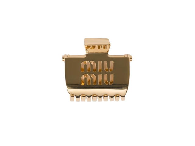 Miu Miu Miu Miu Metal Claw Clip With Perforated Logo Gold - view 1