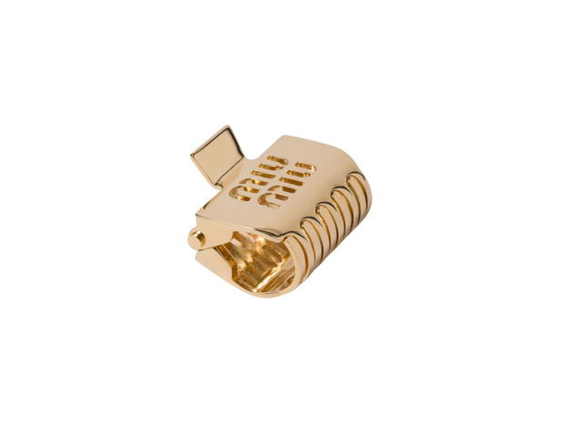 Miu Miu Miu Miu Metal Claw Clip With Perforated Logo Gold - view 2