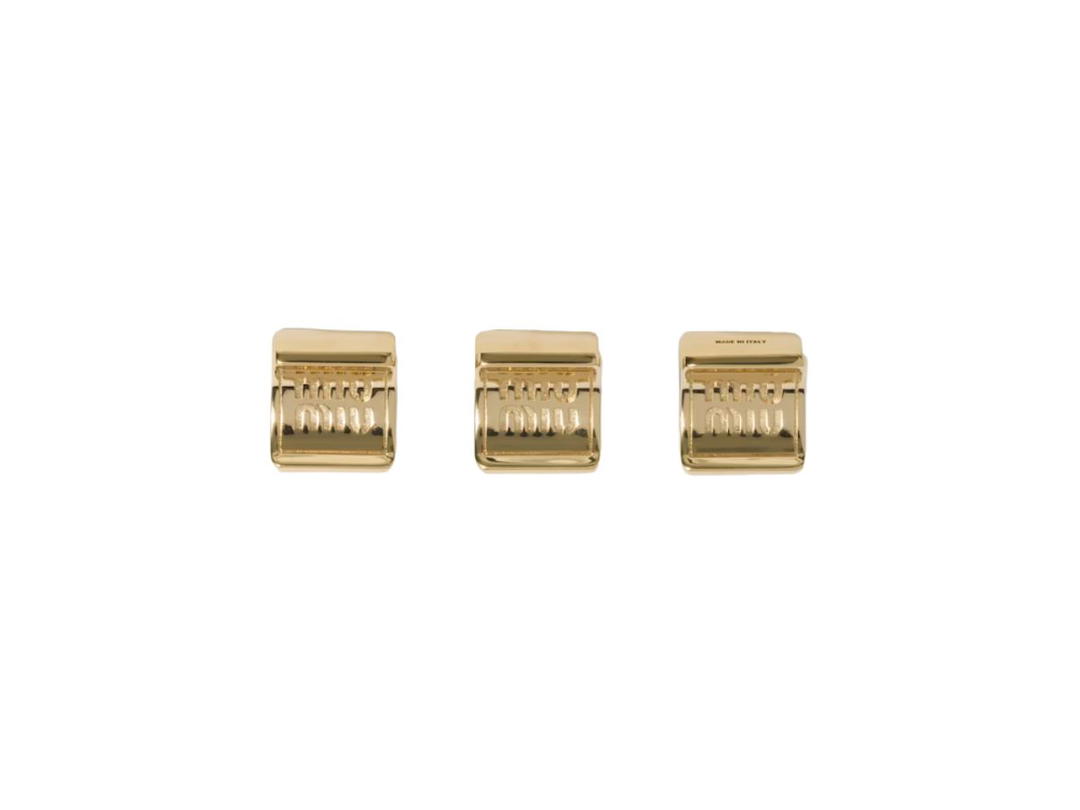 Miu Miu Miu Miu Metal Claw Clips With Perforated Logo Gold