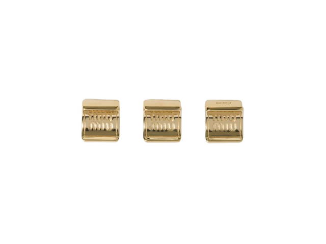 Miu Miu Miu Miu Metal Claw Clips With Perforated Logo Gold - view 1