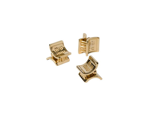 Miu Miu Miu Miu Metal Claw Clips With Perforated Logo Gold - view 2