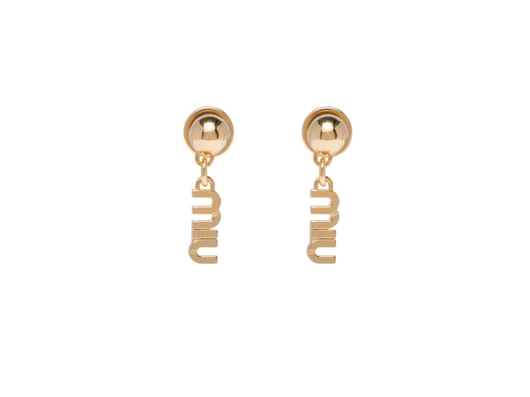 Miu Miu Miu Miu Metal Earrings For Pierced Ears With Visible Logo Gold