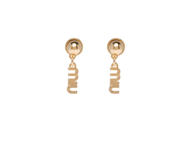 Miu Miu Miu Miu Metal Earrings For Pierced Ears With Visible Logo Gold - view 1