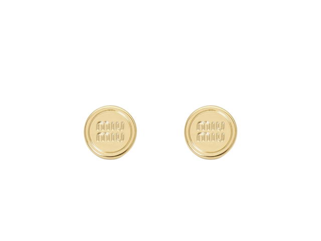 Miu Miu Miu Miu Metal Earrings With Visible Logo Gold - view 1