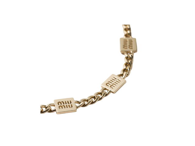 Miu Miu Miu Miu Metal Necklace In Perforated Logo Gold - view 2