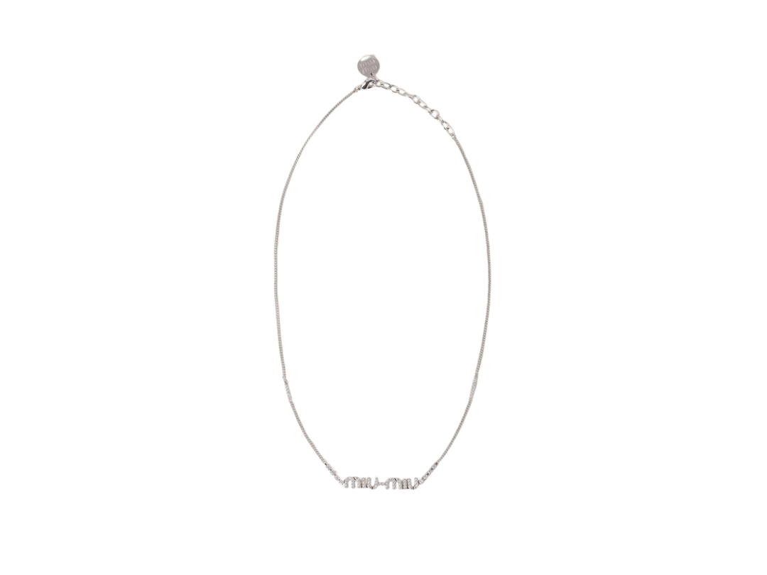 Miu Miu Miu Miu Metal Necklace With Crystals In Metal-Visible Logo With Artificial Crystals Steel-Crystal