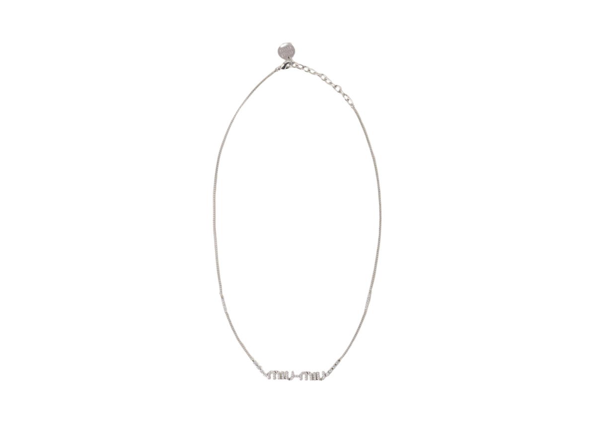Miu Miu Miu Miu Metal Necklace With Crystals In Metal-Visible Logo With Artificial Crystals Steel-Crystal