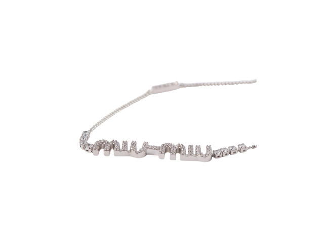 Miu Miu Miu Miu Metal Necklace With Crystals In Metal-Visible Logo With Artificial Crystals Steel-Crystal - view 2