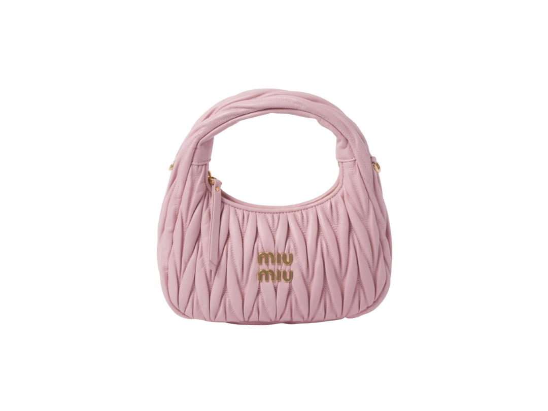 Miu Miu Miu Miu Mini Hobo Bag In Wander Matelassé Nappa Leather With Gold-Tone Hardware Alabaster Pink