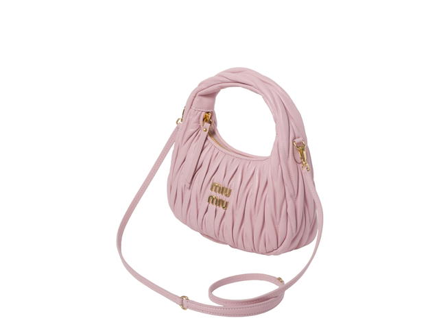 Miu Miu Miu Miu Mini Hobo Bag In Wander Matelassé Nappa Leather With Gold-Tone Hardware Alabaster Pink - view 3