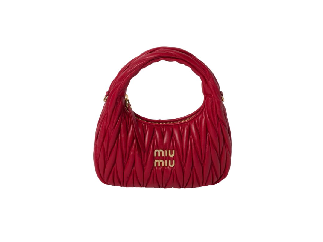 Miu Miu Miu Miu Mini Hobo Bag In Wander Matelassé Nappa Leather With Gold-Tone Hardware Red