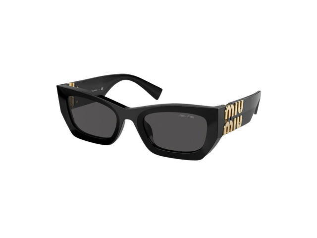 Miu Miu Miu Miu MU 09WS Sunglasses In Black Frame Gold Logo With Grey Lens - view 2