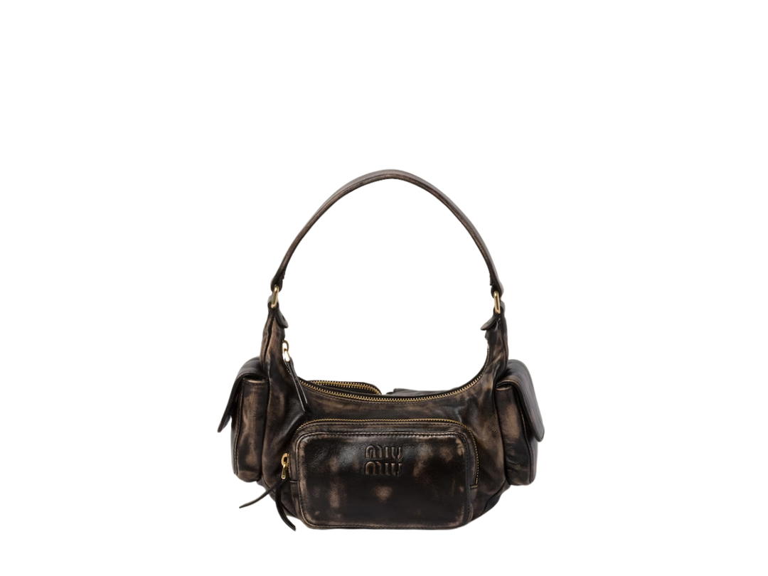 Miu Miu Miu Miu Nappa Leather Pocket Bag In Leather-Lettering Logo Embossed On Pocket With Gold-Tone Hardware Sand-Coffee