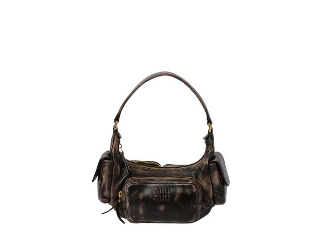 Miu Miu Miu Miu Nappa Leather Pocket Bag In Leather-Lettering Logo Embossed On Pocket With Gold-Tone Hardware Sand-Coffee - view 1