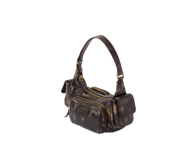 Miu Miu Miu Miu Nappa Leather Pocket Bag In Leather-Lettering Logo Embossed On Pocket With Gold-Tone Hardware Sand-Coffee - view 3