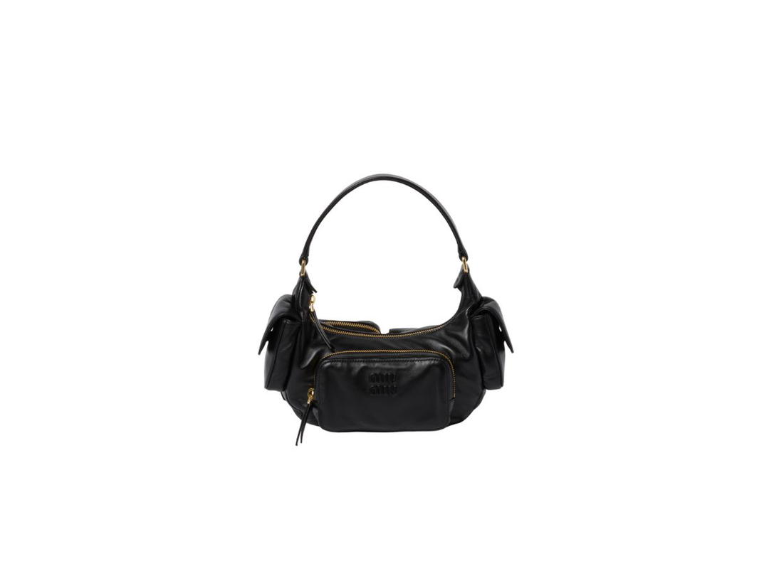 Miu Miu Miu Miu Nappa Leather Pocket Bag With Embossed Lettering Logo And Gold-Tone Hardware Black