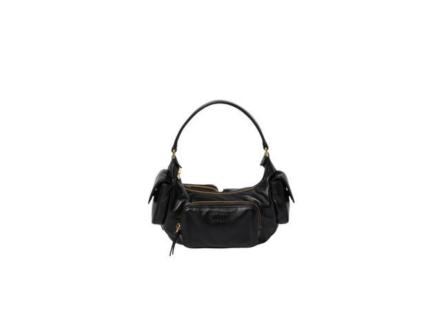 Miu Miu Miu Miu Nappa Leather Pocket Bag With Embossed Lettering Logo And Gold-Tone Hardware Black - view 1