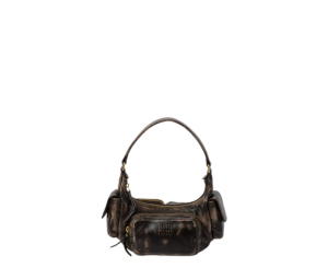 Miu Miu Nappa Leather Pocket Bag With Embossed Lettering Logo And Gold-Tone Hardware Sand-Coffee