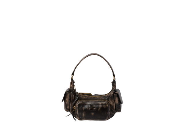 Miu Miu Miu Miu Nappa Leather Pocket Bag With Embossed Lettering Logo And Gold-Tone Hardware Sand-Coffee - view 1