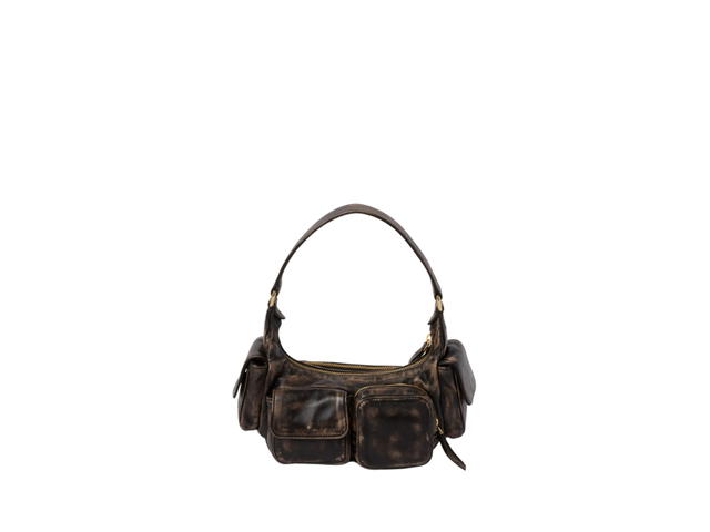 Miu Miu Miu Miu Nappa Leather Pocket Bag With Embossed Lettering Logo And Gold-Tone Hardware Sand-Coffee - view 3
