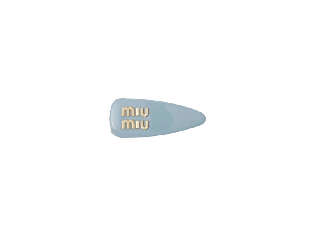 Miu Miu Miu Miu Patent Leather Hair Clip With Metal Lettering Logo Astral Blue