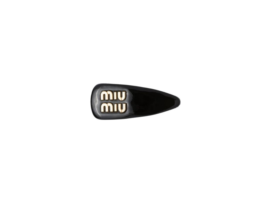 Miu Miu Miu Miu Patent Leather Hair Clip With Metal Lettering Logo Black