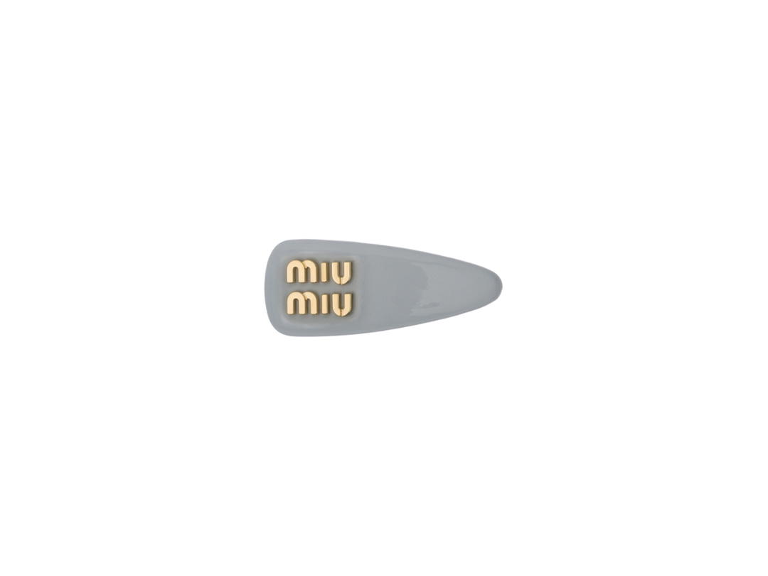 Miu Miu Miu Miu Patent Leather Hair Clip With Metal Lettering Logo Cornflower