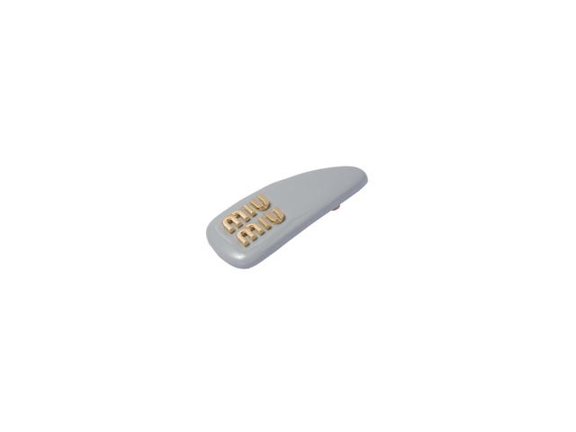 Miu Miu Miu Miu Patent Leather Hair Clip With Metal Lettering Logo Cornflower - view 2