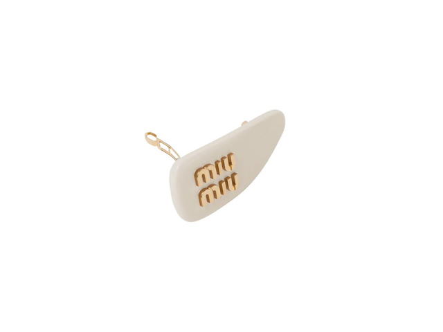 Miu Miu Miu Miu Patent Leather Hair Clip With Metal Lettering Logo Ivory - view 2