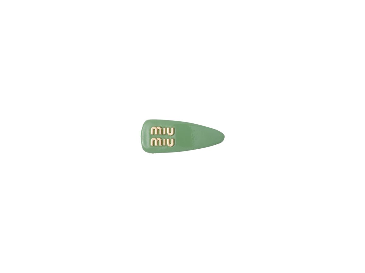 Miu Miu Miu Miu Patent Leather Hair Clip With Metal Lettering Logo Sage Green