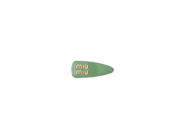 Miu Miu Miu Miu Patent Leather Hair Clip With Metal Lettering Logo Sage Green - view 1