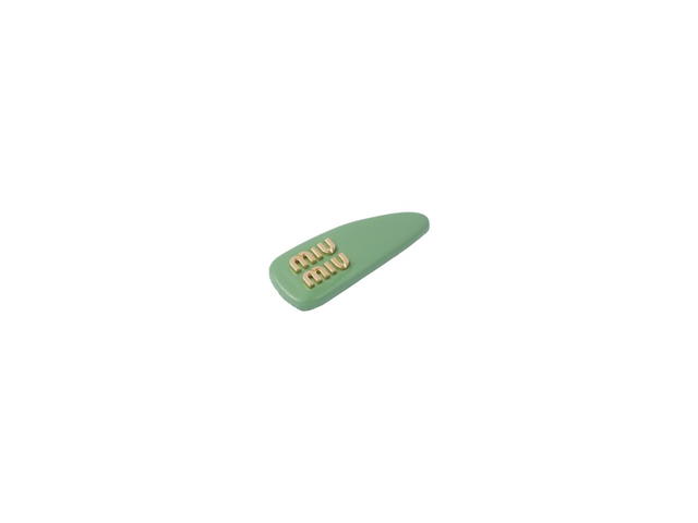 Miu Miu Miu Miu Patent Leather Hair Clip With Metal Lettering Logo Sage Green - view 2