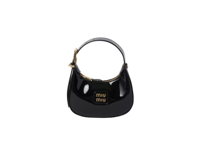 Miu Miu Miu Miu Patent Leather Hobo Bag In Leather With Gold-Tone Hardware Metal Lettering Logo Black - view 1