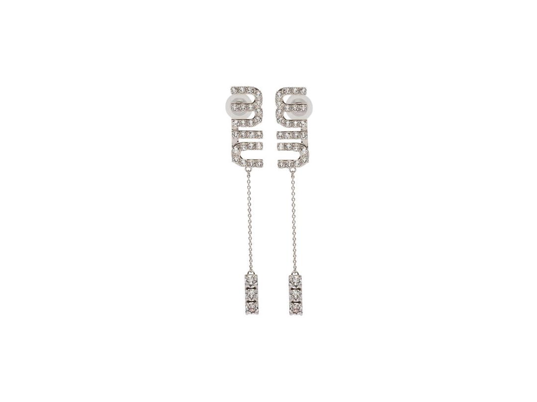 Miu Miu Miu Miu Pendant Earrings With Crystals In Steel Finish Metal Hardware