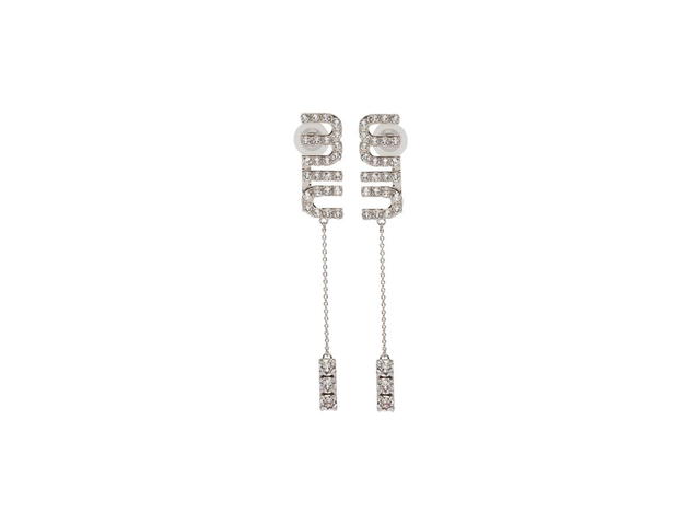Miu Miu Miu Miu Pendant Earrings With Crystals In Steel Finish Metal Hardware - view 1