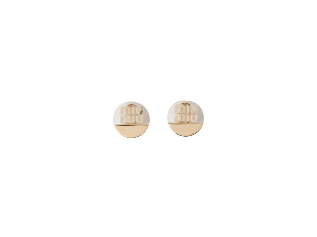 Miu Miu Miu Miu Plexiglas And Metal Earrings With Visible Logo Gold-Transparent