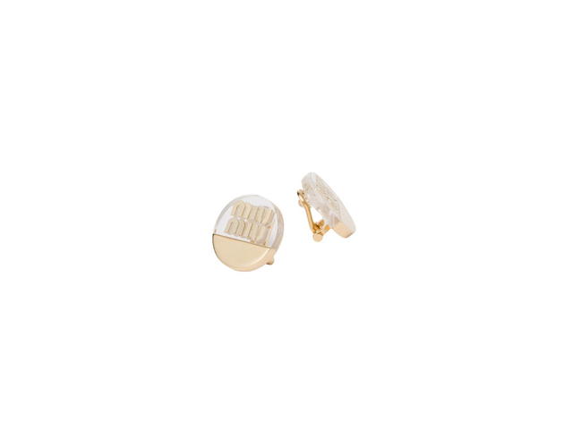 Miu Miu Miu Miu Plexiglas And Metal Earrings With Visible Logo Gold-Transparent - view 2