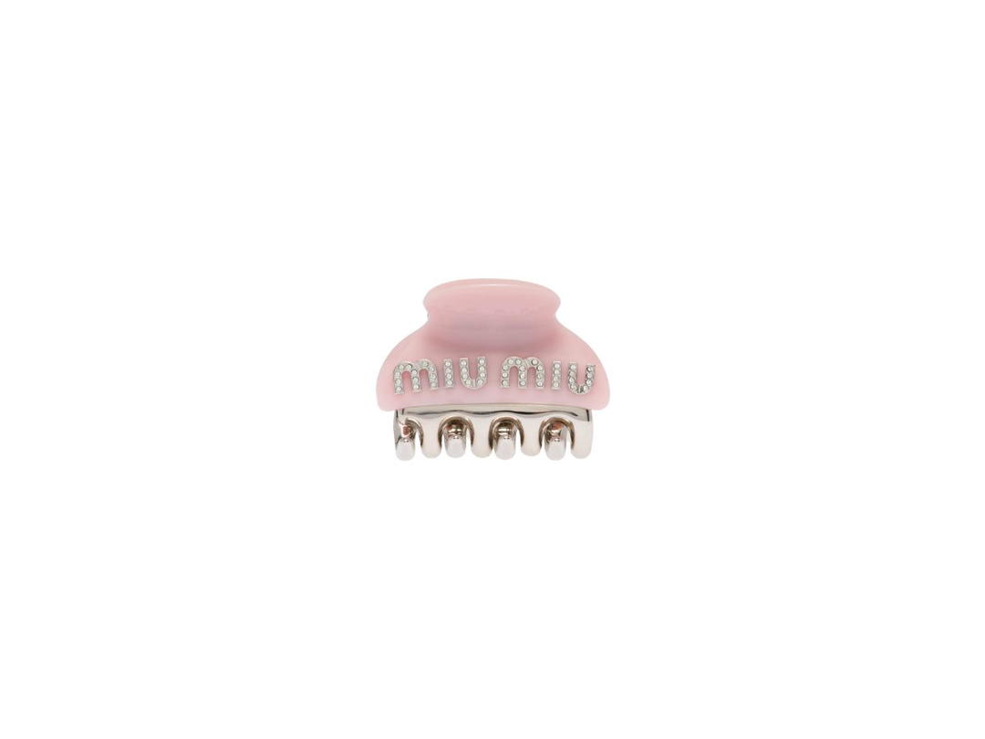 Miu Miu Miu Miu Plexiglas And Metal Hair Clip With Artificial Crystals And Visible Logo Petal