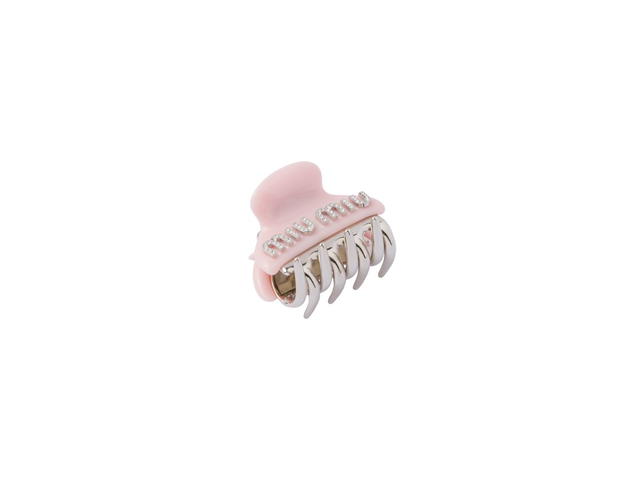 Miu Miu Miu Miu Plexiglas And Metal Hair Clip With Artificial Crystals And Visible Logo Petal - view 2