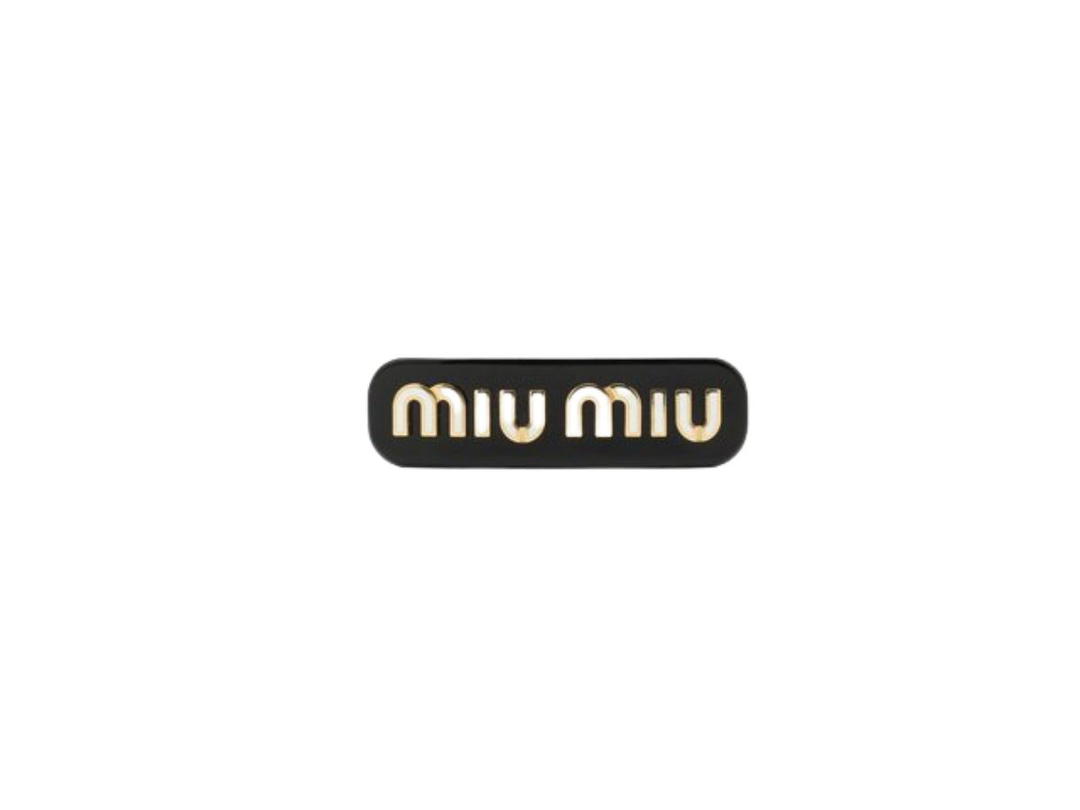 Miu Miu Miu Miu Plexiglas And Metal Hair Clip With Enameled Logo Black-White