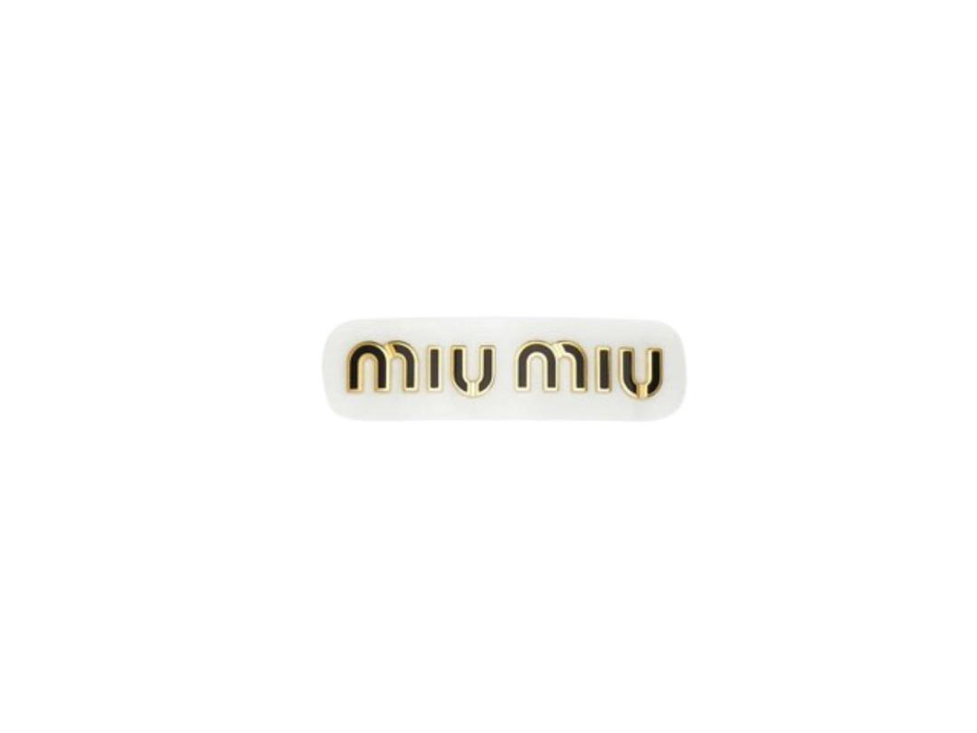 Miu Miu Miu Miu Plexiglas And Metal Hair Clip With Enameled Logo White-Black