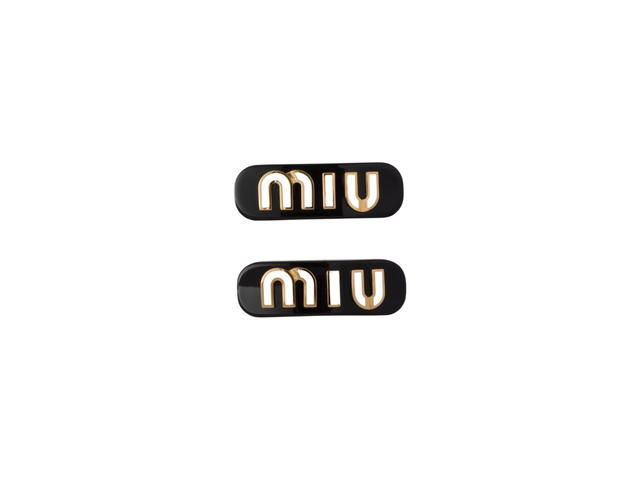 Miu Miu Miu Miu Plexiglas And Metal Hair Clips With Enameled Logo Black White - view 1
