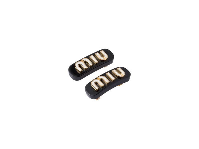 Miu Miu Miu Miu Plexiglas And Metal Hair Clips With Enameled Logo Black White - view 2