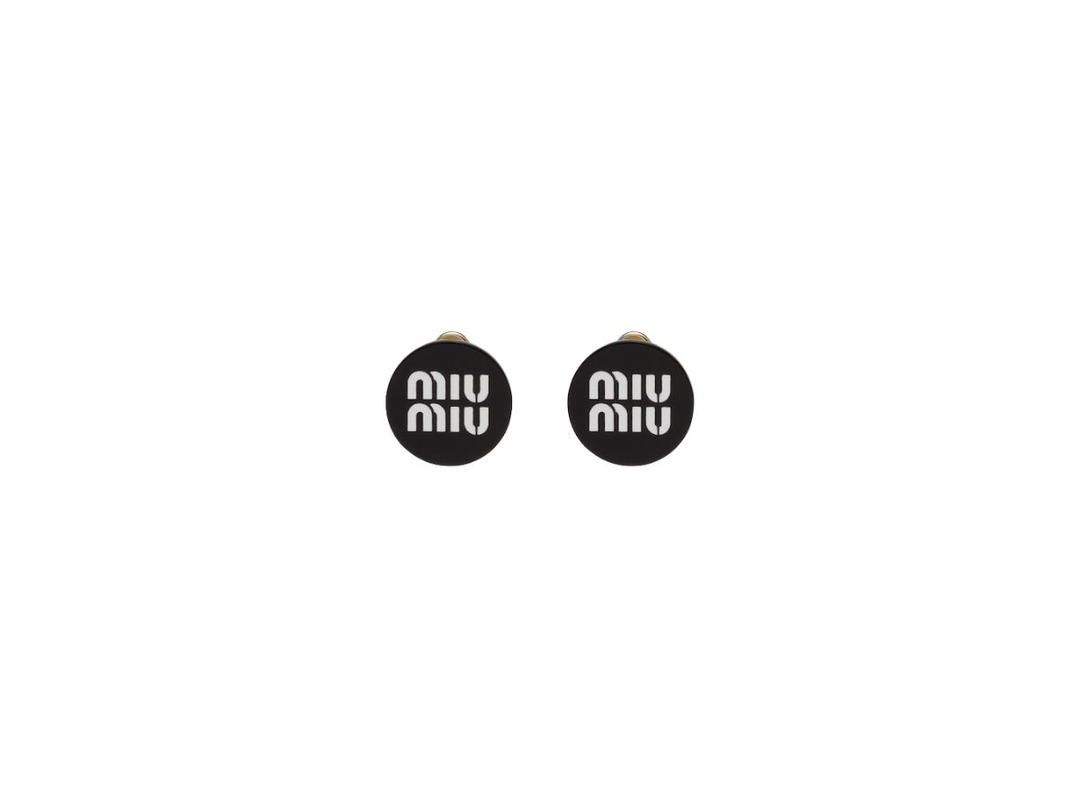Miu Miu Miu Miu Plexiglas Earrings With Visible Logo Black White